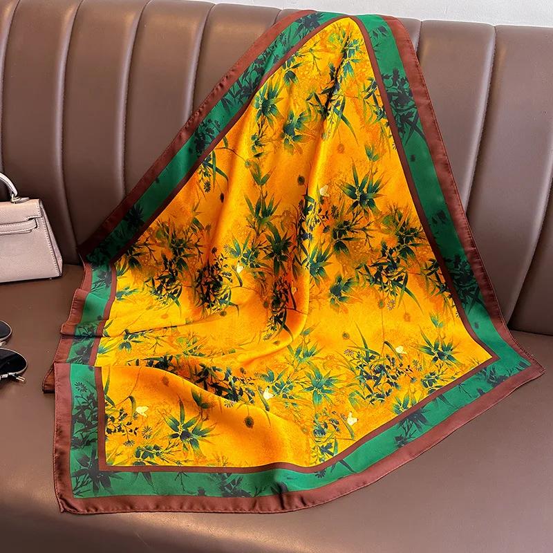Silk Satin Neck Scarf For Women Fashion Bandana Head Small Hijab Scarves 70cm Square Kerchief Luxury Print Hair Scarf For Ladies