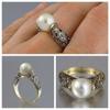 Charm Gift Vintage Wedding Yellow Gold Plated 14K White Pearl Ring Jewelry