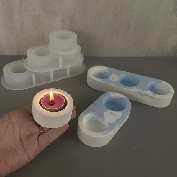 Round Candle Holder Silicone Mold Cement Candlestick Mould DIY Plaster Epoxy Resin Handicraft Molds Home Dinner Decor