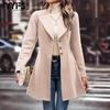Women's Fashion Casual Solid Color Print Autumn Winter Long Sleeve POLO Neck Jackets & Coats