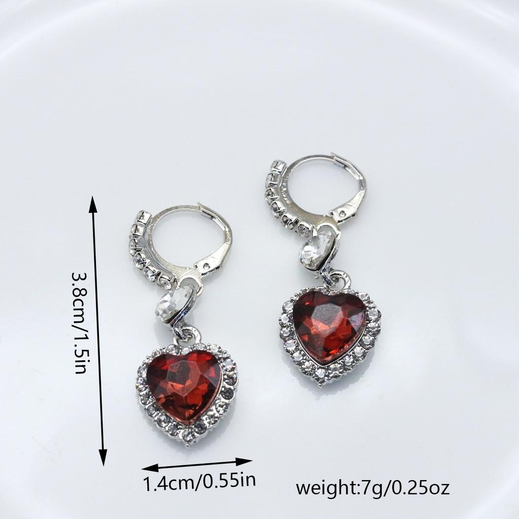 Серьги-подвески в форме сердца, инкрустированные красным кристаллом, серьги-капли из сплава, идеальные женские украшения для женщин, на каждый день и для вечеринок
