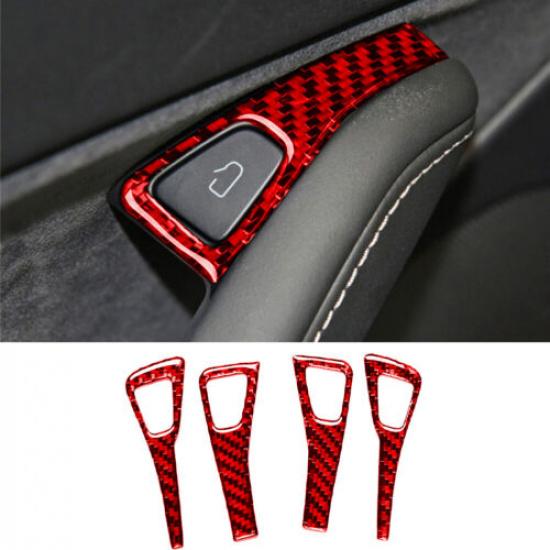 4Pcs Red Carbon Fiber Window Lift Switch Button Cover Trim For Tesla Model 3/Y