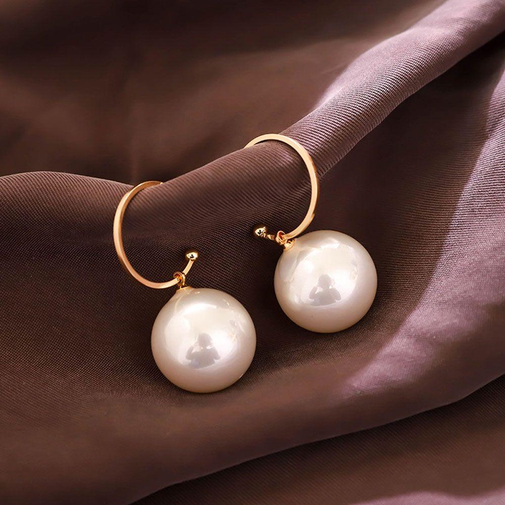 Pearl Large Round Pendant Bead Hoop Big Ball Dangle Earrings Jewelry Drop Earrings Stud Earrings