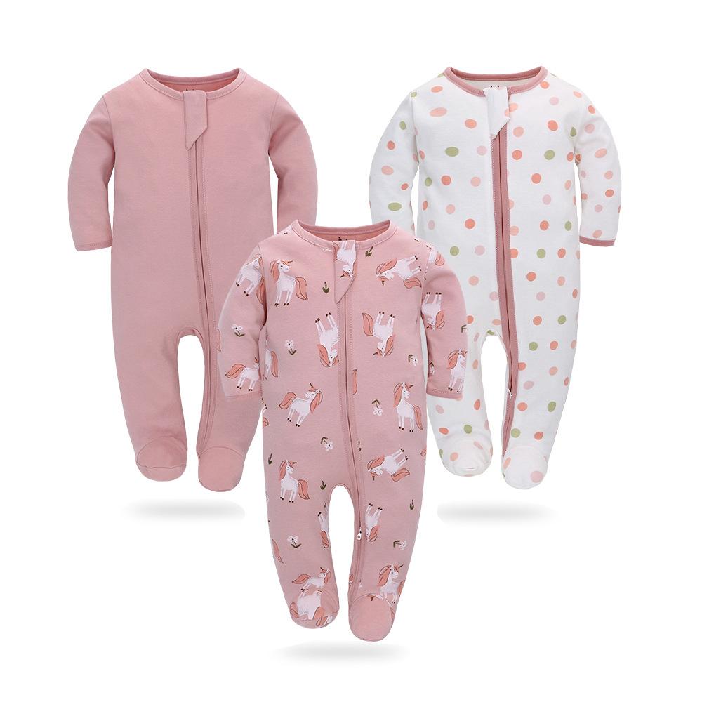 Детский комбинезон из 3 предметов, весенне-летний комбинезон с длинными рукавами для новорожденных, детский комбинезон с облегающими ножками, на молнии, одежда для новорожденных