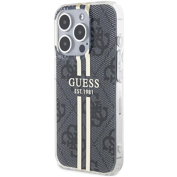 Etui do iPhone 15 Pro Guess Hardcase IML Złoty Paski Czarne