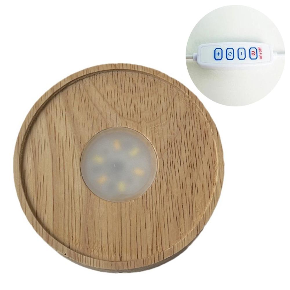 Round Wooden LED Light Base Multicolor USB Display Night Lamp Holder Bars