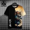 Men's T-Shirt Cartoon Cat Graphic Japanese Samurai Print Casual Pullover For Men Top Loose Short Sleeve Tees Men's Clothing Tops