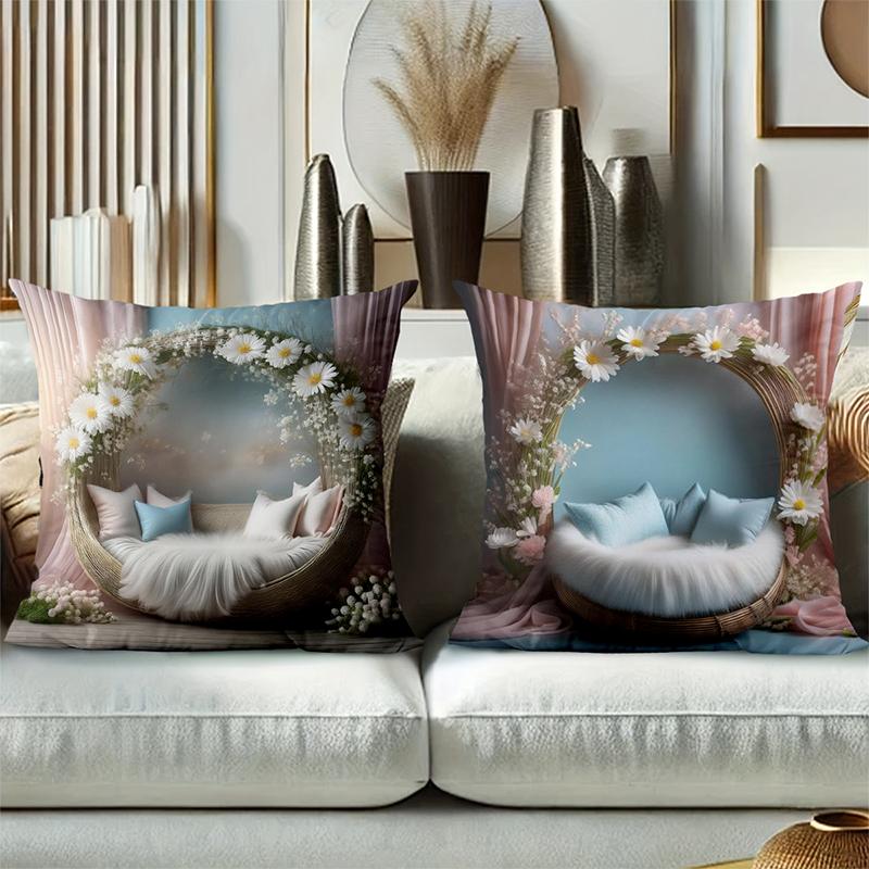 Floral Wreath Cushions With Cozy Basket Bed Design Polyester pillowcase, sofa decorative cushion cov Headboard Pillow
