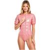 Womens Water Resistant Padded Bodysuit Zipper Front Round Neck Short Sleeve Leotard