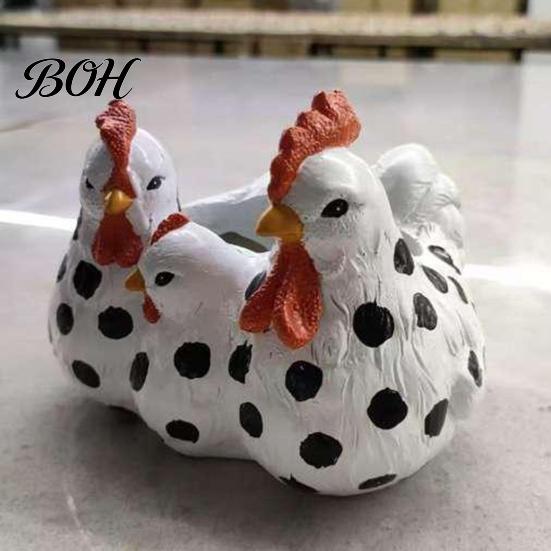 Farmhouse Plant Container Chicken Family Resin Planter, Cute Pot, Decorative Weatherproof Garden Statue Decor for Succulents Indoor Outdoor