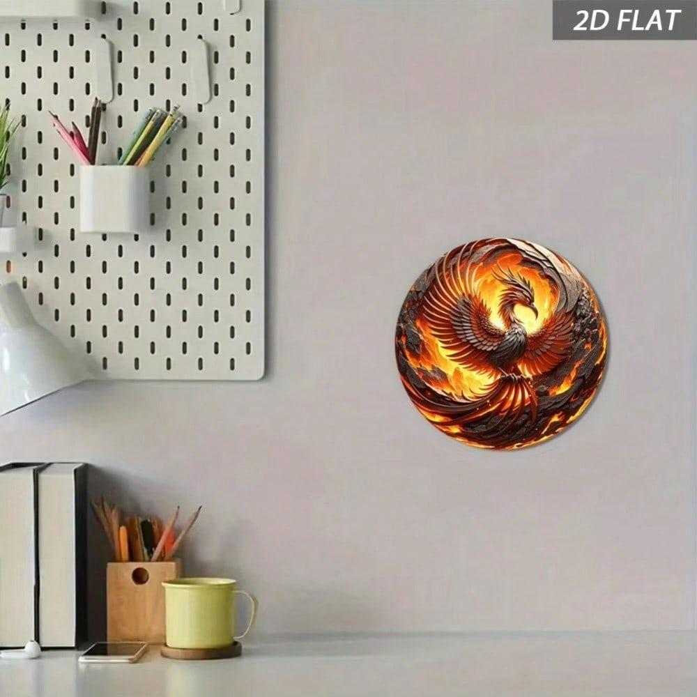 Vintage Phoenix Rising Metal Wall Art 8x8in Home Decor Sign