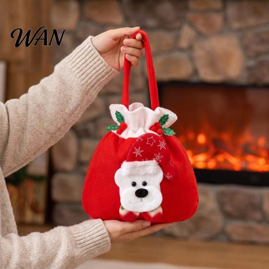 Small Toy Storage Bags Christmas Flannel Drawstring Candy Bags, Fruit Cookie Packing Bag, Cute Seasonal Party Favors Snowman/Santa/Elk Gift