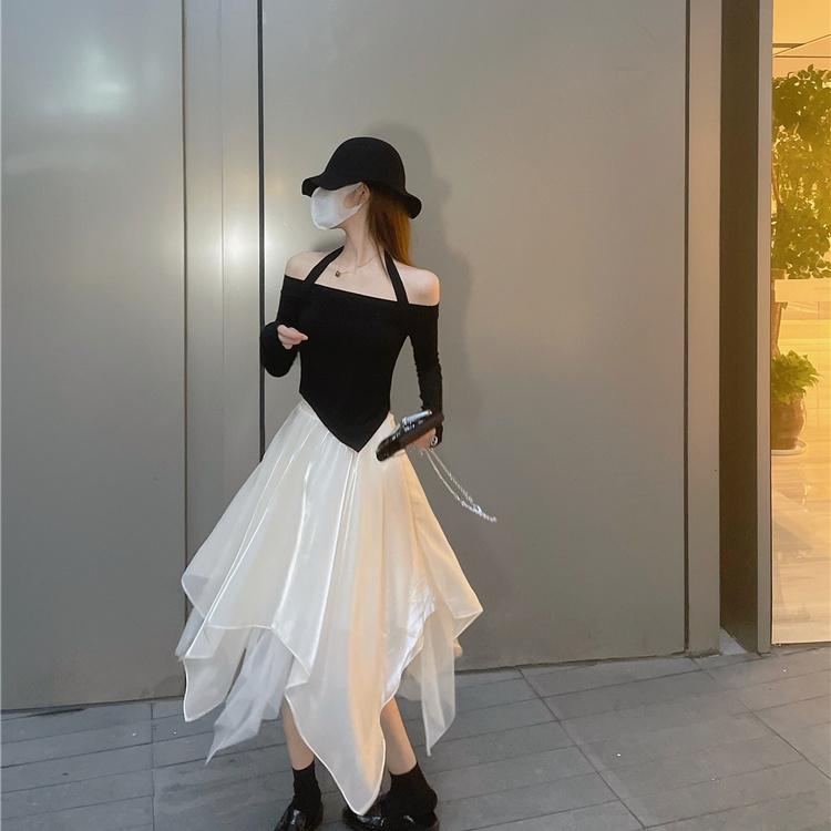 Юбка из тюля Y2K нестандартной формы, женская готическая юбка с высокой талией, асимметричная сетка, юбка-трапеция миди, корейская офисная женская универсальная юбка