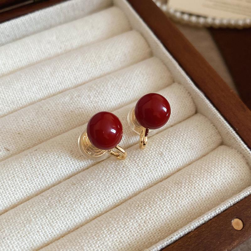 Ankara Red Stud Earrings: Silver Needle Drip Oil, Simple and Versatile Fashion for Women.