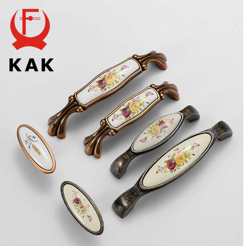KAK Винтажные Бронзовые Керамические Ручки для Шкафов Ручки-Тяжки для Дверей Шкафов Европейский Стиль Кухонная Ручка Ручки для Ящиков Мебельная Ручка