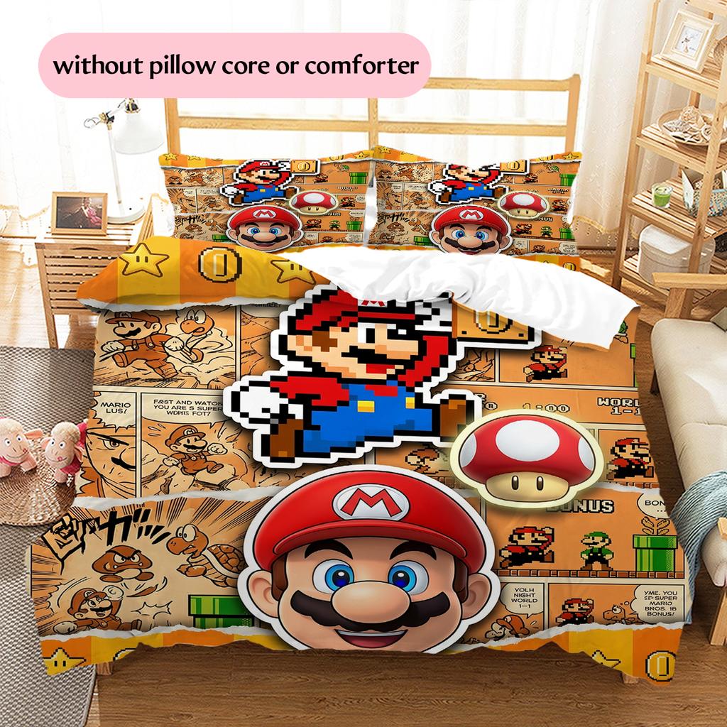 Mario Pattern Bedding Quilt Set Home Decoration Gift (1 * duvet cover + 2 * pillowcase without core)