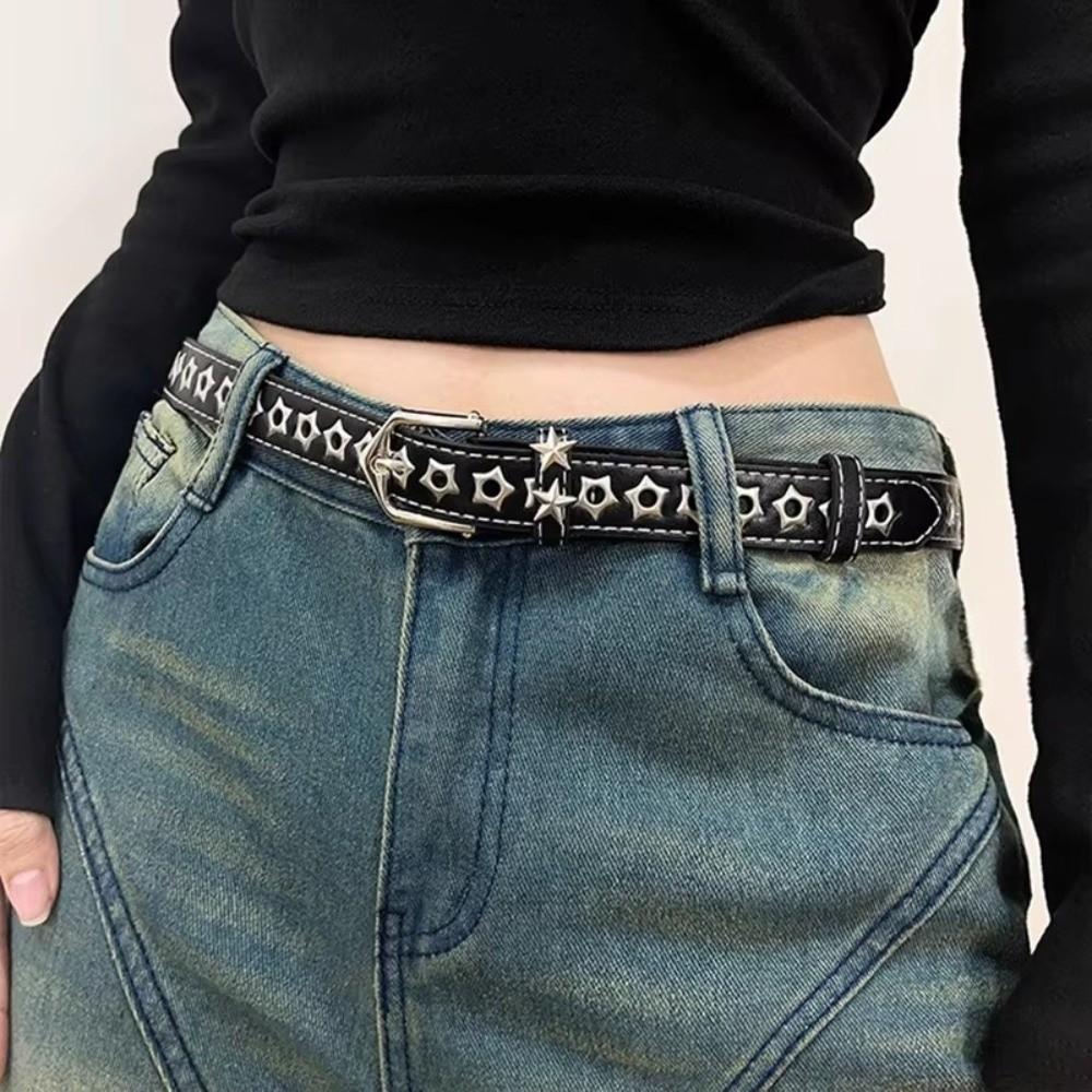 Pin Buckle Eyelet Belt Hollow Star Design Pin Buckle Belt Classic Designer Jeans Belt For Women