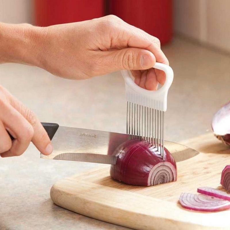 Handy Stainless Steel Onion Holder Creative Kitchen Tool Vegetable Potato Slicing Kitchen Gadget Meat Cutting Needle