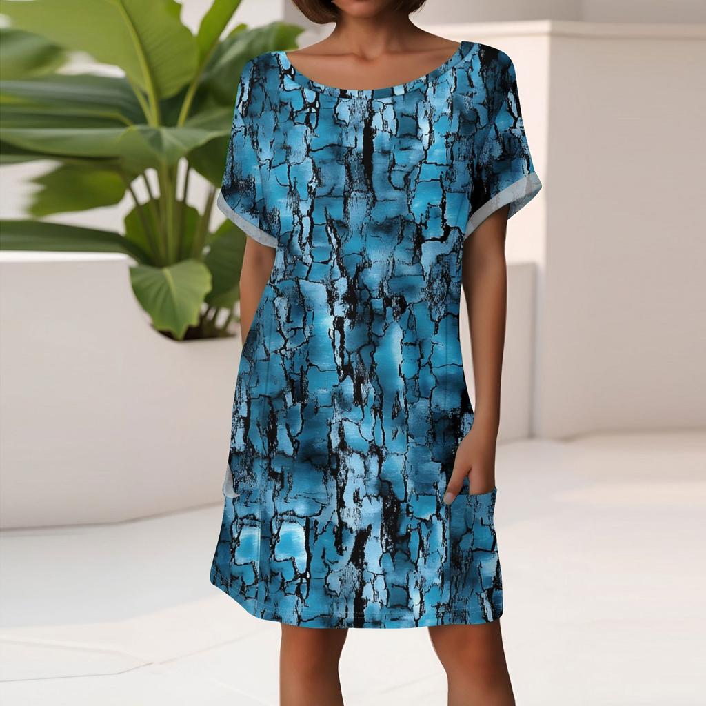 Women's Fashion Short Sleeve Dress With Pockets Floral Print Casual Beach Dress