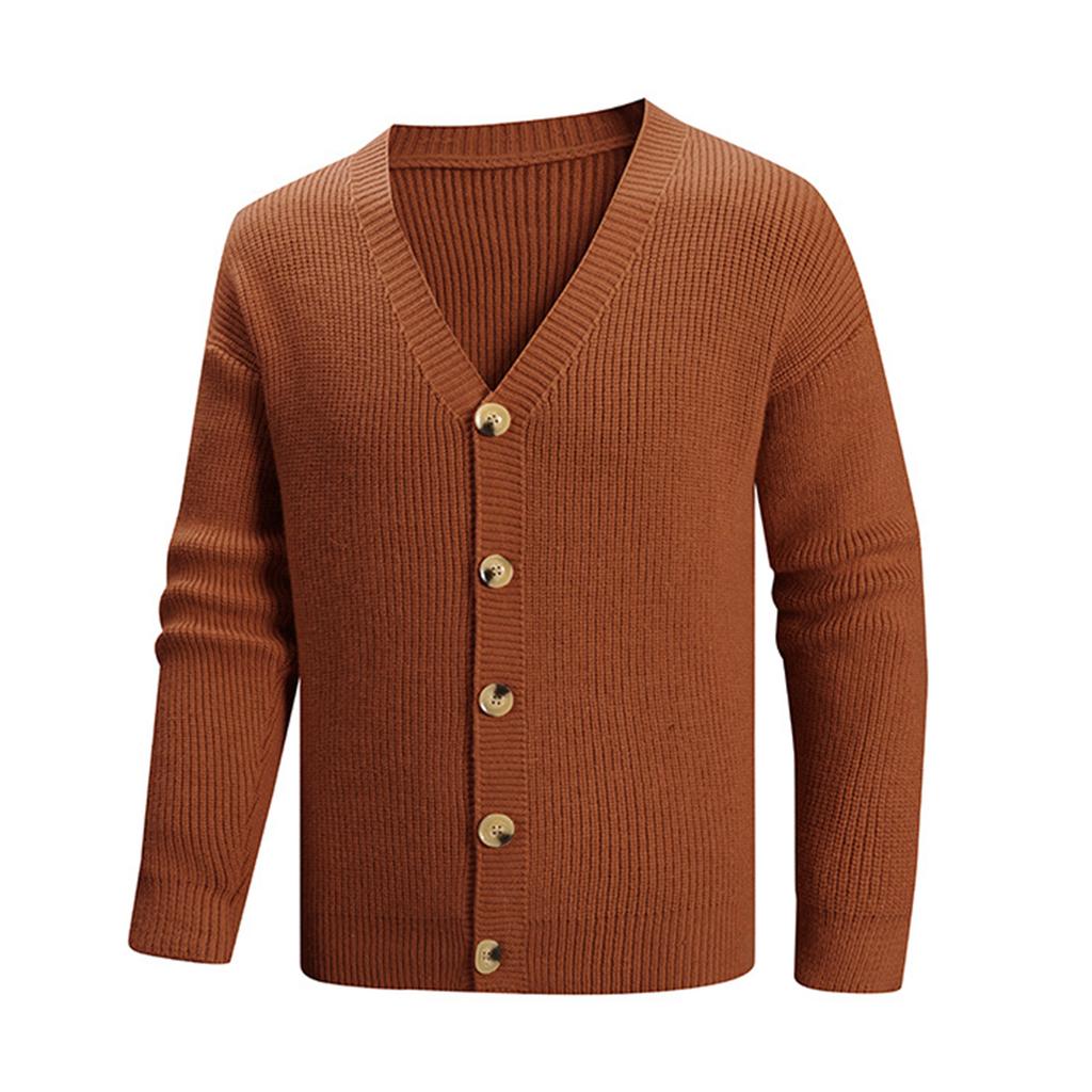Мужской однотонный свитер, вязаный кардиган на пуговицах, куртка в британском стиле
