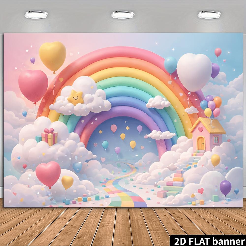 Rainbow Cloud Cabin Background Wall with Macaron Balloon and Nebula - Suitable for parties photography decoration weddings