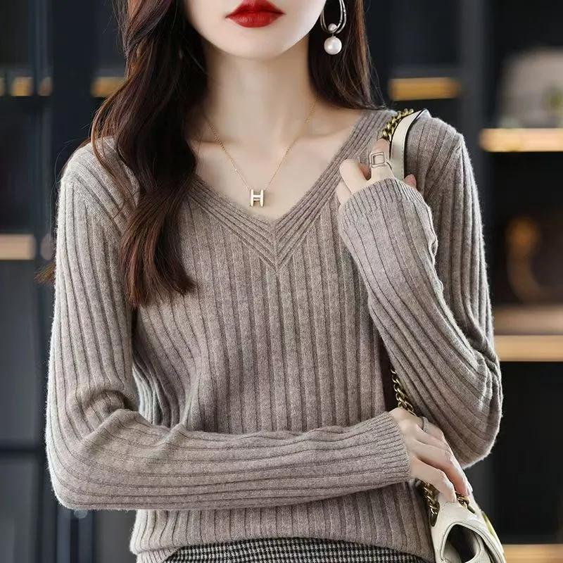 Женский свитер Зимний с V-образным вырезом Утепленный Пуловер Теплый Вязаный Эластичный С длинным рукавом Свободный Джемпер Свитер Топы