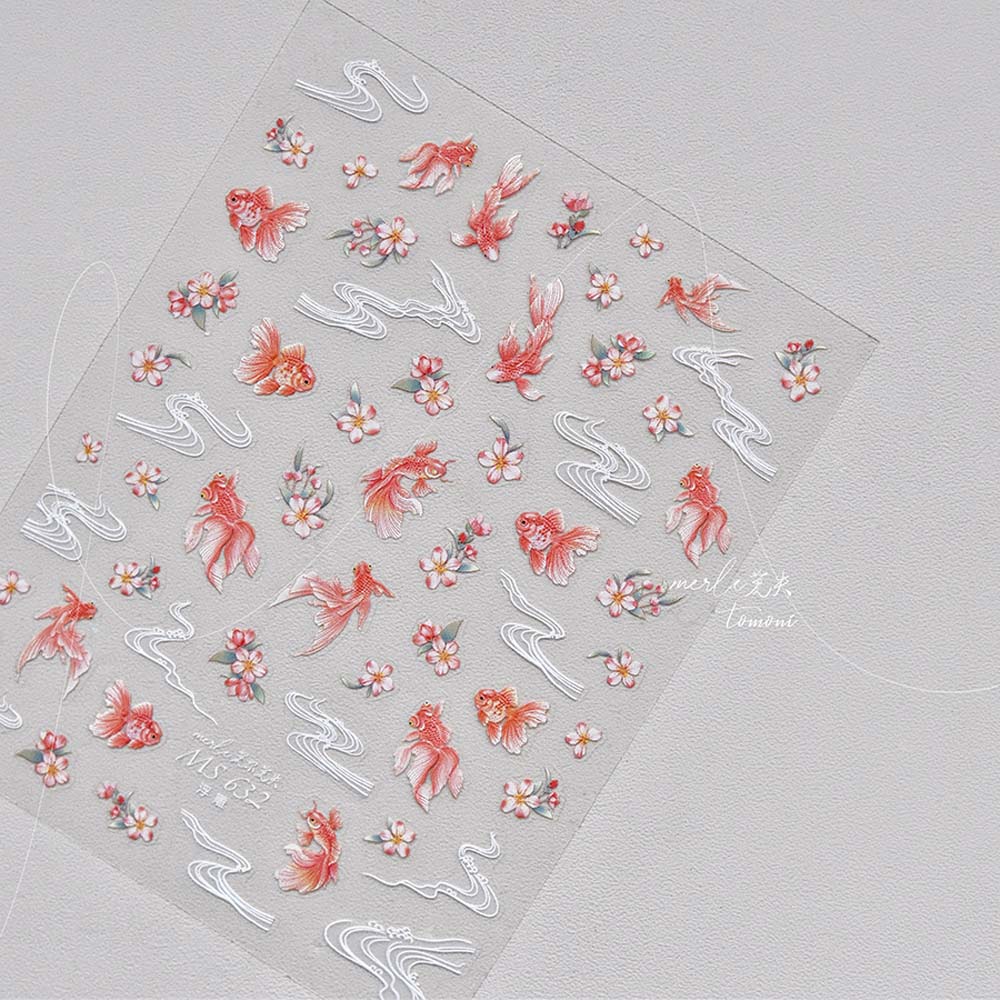 Золотая рыбка Океан Наклейки для ногтей Блестящие стеклянные дельфины Цветы Наклейки для ногтей Леди/Девочки