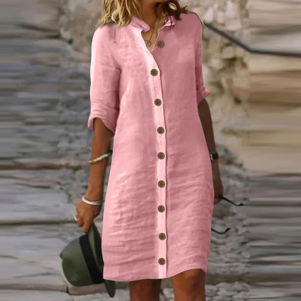 Женское платье с рубашкой и рукавами миди, однотонные повседневные платья