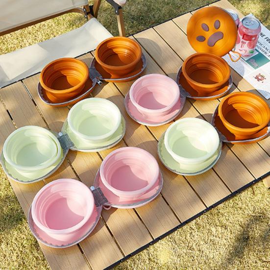 Складные миски для собак Портативная кормушка для питомцев 2-в-1 Складная миска для еды и воды для собак Складная силиконовая кормушка для путешествий, кемпинга, прогулок