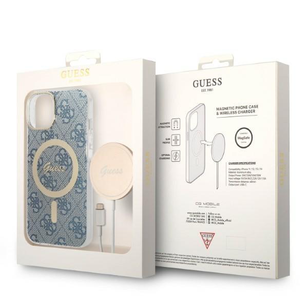 Guess GUBPP14MH4EACSB Case+ Charger Set iPhone 14 Plus / 15 Plus 6.7" blue/blue hard case 4G Print MagSafe