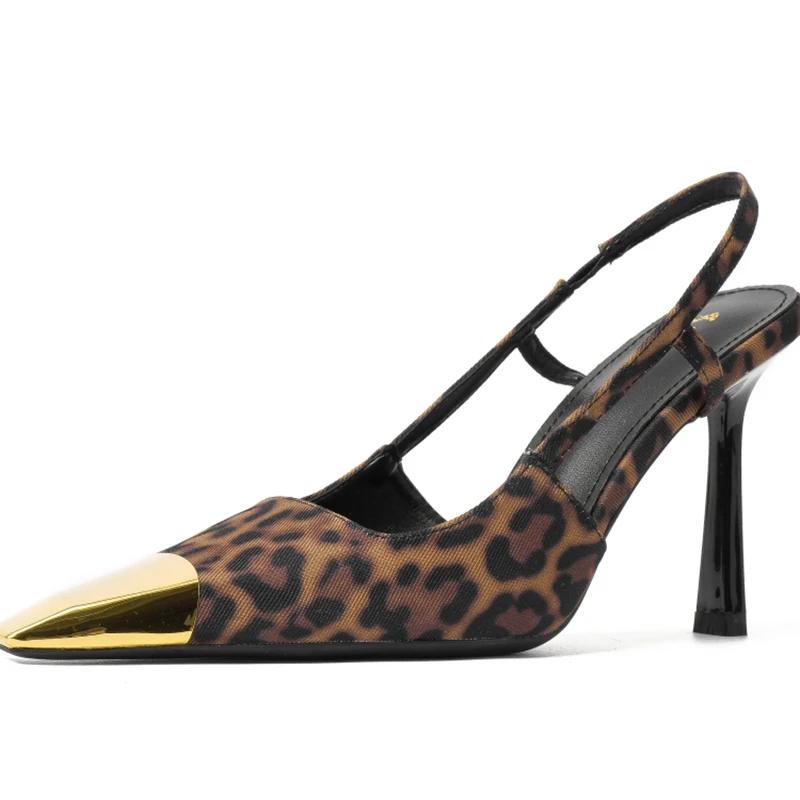 Сандалии Летние женские босоножки на высоком каблуке с леопардовым принтом Модные туфли с острым носком Singbacks Элегантные женские туфли-лодочки для танцев и вечеринок Сандалии