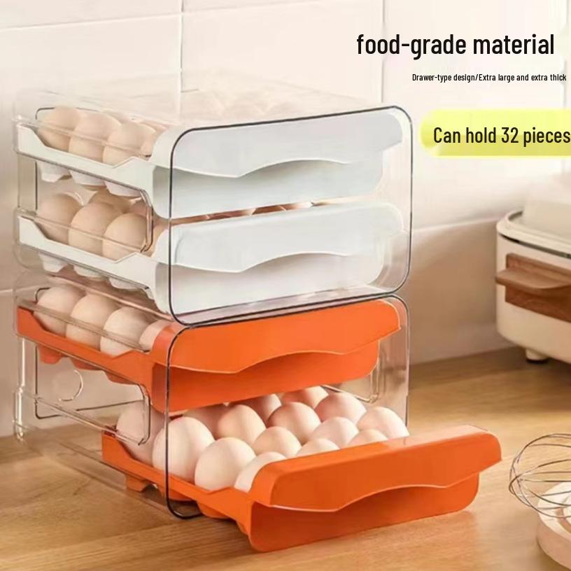 Double-Layer Stackable Refrigerator Egg Storage Drawer Box
