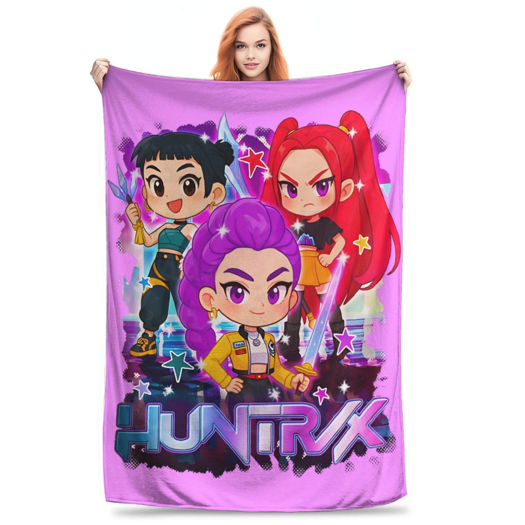 Kpop Demon Hunters Zoey Huntrix Blankets Coral Fleece Plush Super Soft Throw Blanket for Bedding Couch Bedroom Quilt