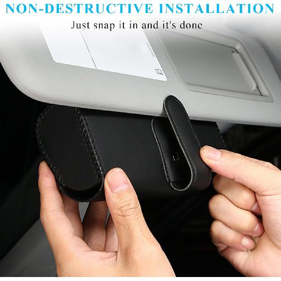 Sunglasses Holder For Car Sun Visor, Leather Auto Eyeglasses Organizer Box With Hidden Magnetic Closure, Vehicle Glasses Case Clip Holder, Car