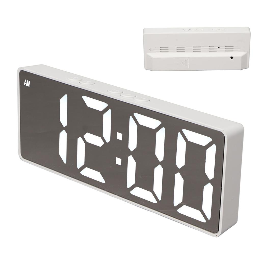 Digital Alarm Clock Temperature Display LED Mirror Electronic Clocks for Home Bedroom Decoration White