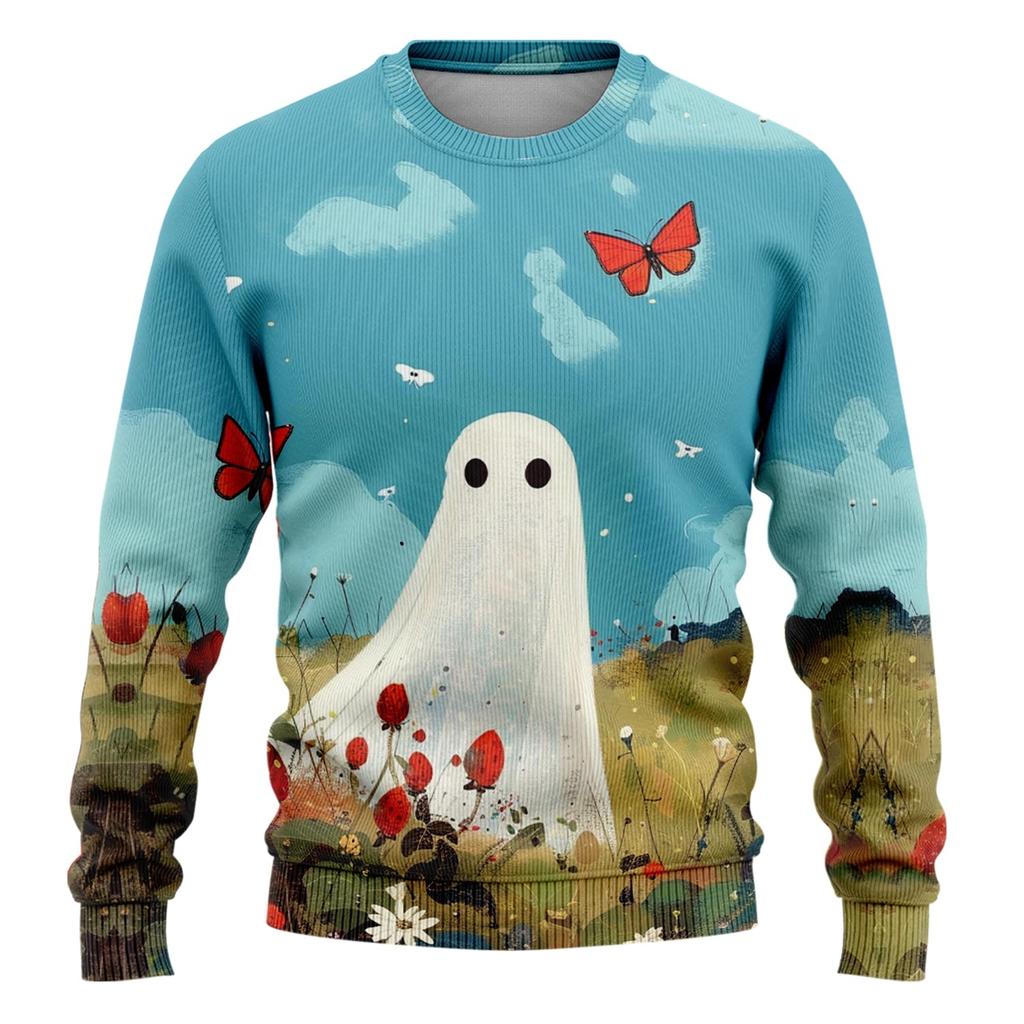Men's Halloween Sweatshirt 3D Ghost Printed Pullover Hoodie Men Women Set Harajuku Fashion Skull Ugly Christmas Sweater Cat Tops