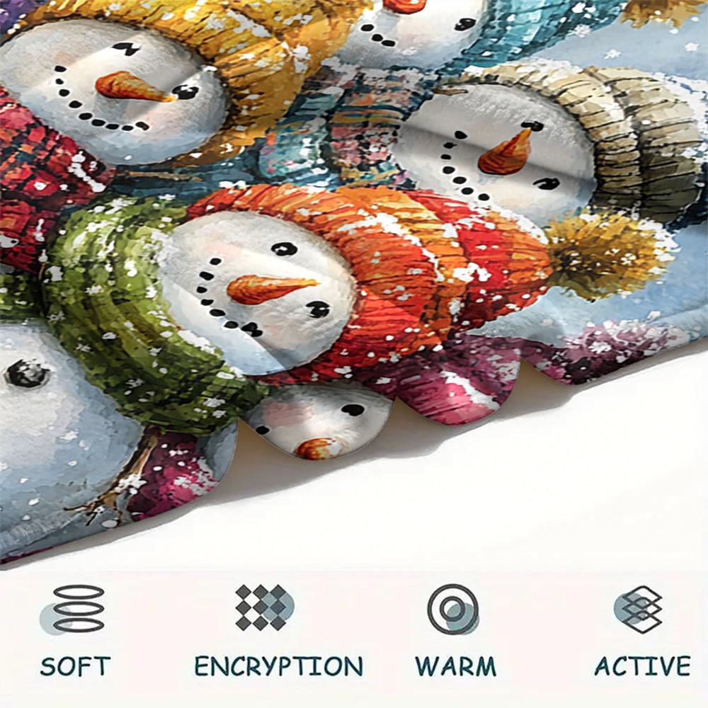 Snowmen Print Flannel Blanket, High quality Comfortable for All Seasons, Home Decor, Warmth and Comfort, Perfect for Christmas Gifts
