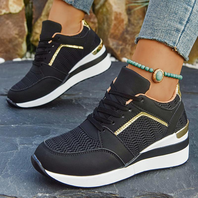 Fashion Women's Lightweight Wedge Sneakers Thick Sole Breathable Running Sports Shoes Woman Plus Size Fashion Lace Up Platform Sneakers