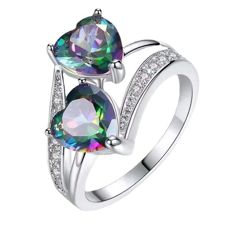 Кольцо Chenrui Zircon Double Heart Ring - европейская и американская женская бижутерия
