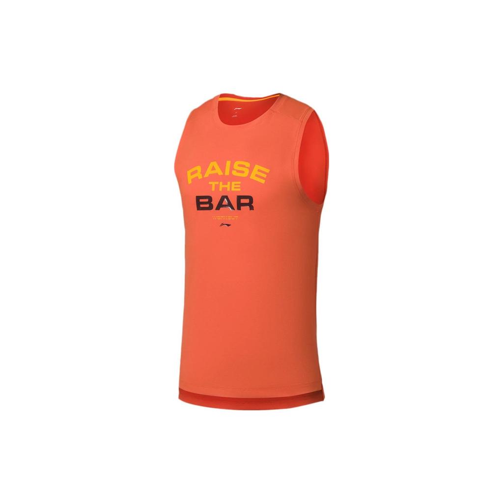 Lining Fitness Series All Over Letter Print Round Neck Sleeveless Gym Vest Men Vests Orange AVSS069-6