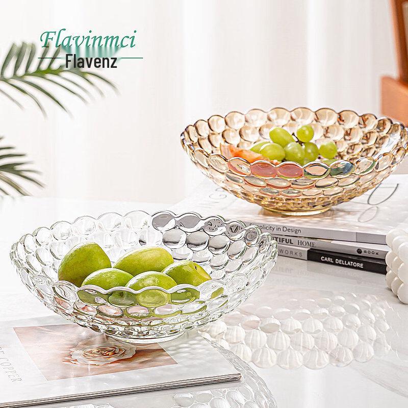 Flavinmci Bubble Blue Crystal Glass Fruit Bowl