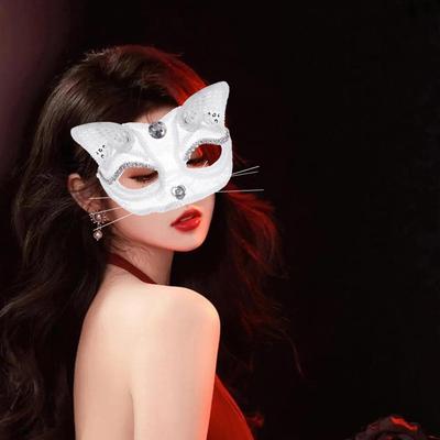 Женская маска кошки Элегантное животное с усами Изящная маскарадная маска на пол-лица для сценического костюма