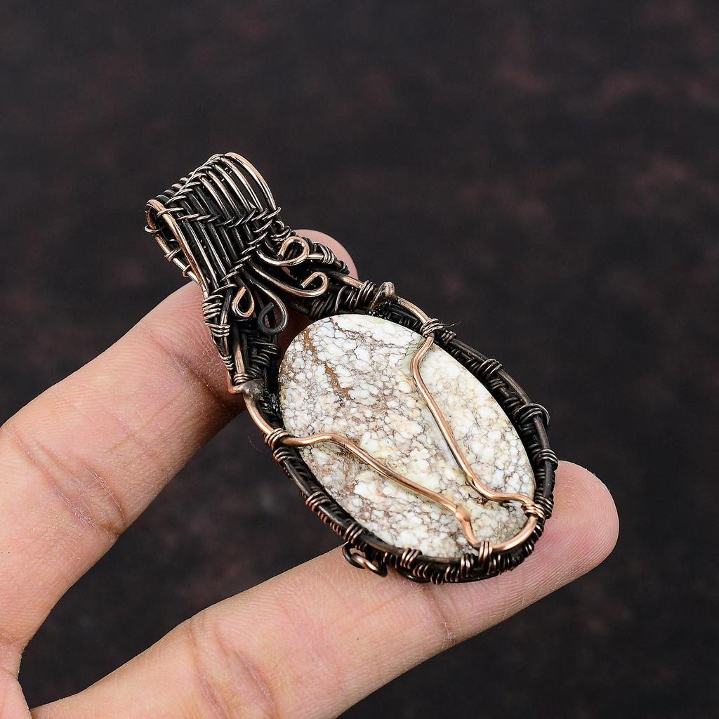 Wild Horse Magnesite Pendant Copper Wire Wrapped Pendant Handmade Wire Wrapped Jewelry Original Gemstone Pendant Copper Jewelry Gift For Her