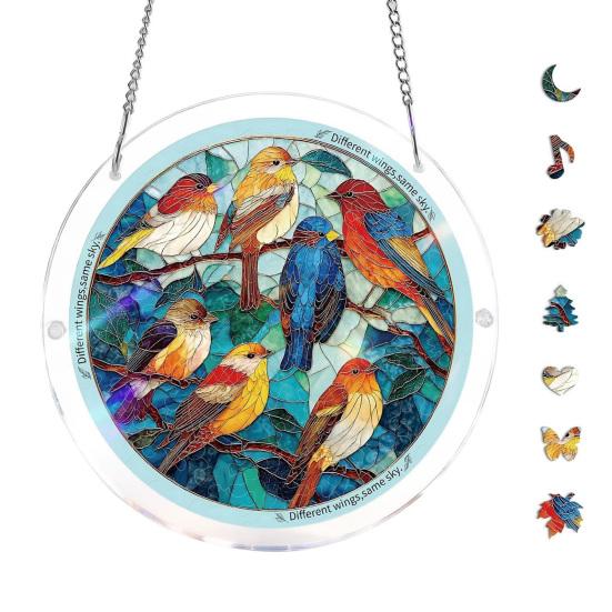 Acrylic Puzzles Sun Catcher Stained Glass Effect Window Hanging Decor Colorful