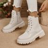 Plus Size Women's Ankle Boots Winter New British Style Plus Velvet Fashionable Square Heel Thick-soled Casual Motorcycle Boots