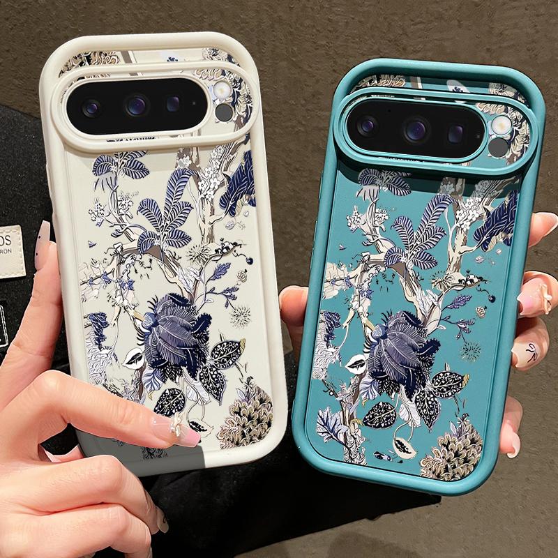 Luxury Retro Dark Floral Pattern Case For Google Pixel 10 Pro XL Pixel 9A 9 Pro 8 7 8A 7A Shockproof Bumper Soft Silicone Cover