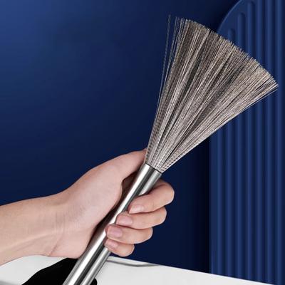 Щетка для чистки из нержавеющей стали с длинной ручкой, скребок для кухонной утвари, антикоррозийный кухонный инструмент для чистки сковородок и чаш