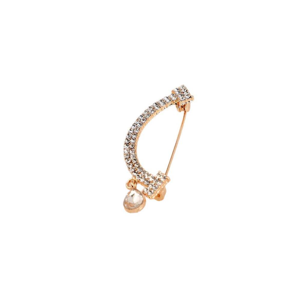 Alloy Inlaid Diamond Smile Pin: Women's Anti-Exposure Brooch with Exquisite Full Diamond Water Drop Design.