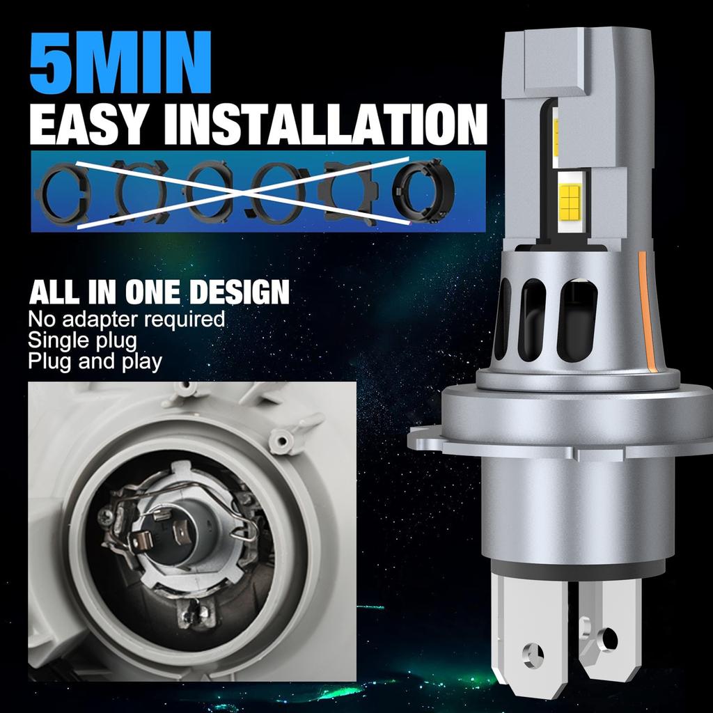 2Pcs H4 9003 HB2 LED Headlight Bulbs Canbus High Low Beam Car Light Turbo Led Diode Lamp Auto Motorcycle 20000LM 12V 6500K