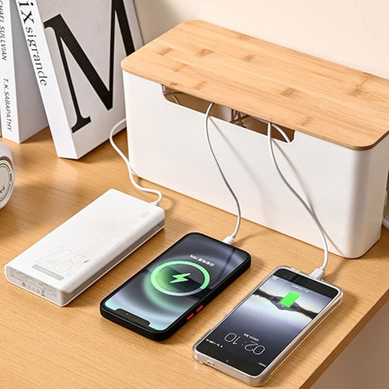 Практичный короб для кабелей с деревянной крышкой Настенный контейнер для управления кабелями с деревянными крышками для безопасного хранения проводов